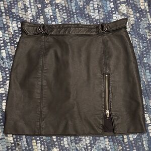 Free People Black Leather Mini Skirt